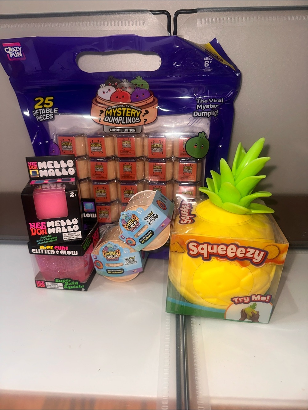 Needoh, mini dumpling, Pineapple Sensory Squishy Toy - - Bright Yellow bundle